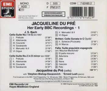 Jacqueline du Pré - Her Early BBC Recordings, Volume 1: Bach, Britten, Falla (1989)