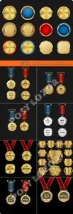 Golden medal award and labels vector