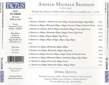 Opera Qvinta - Angelo Michele Besseghi: Sonate da camera, Op. 1 (2020)