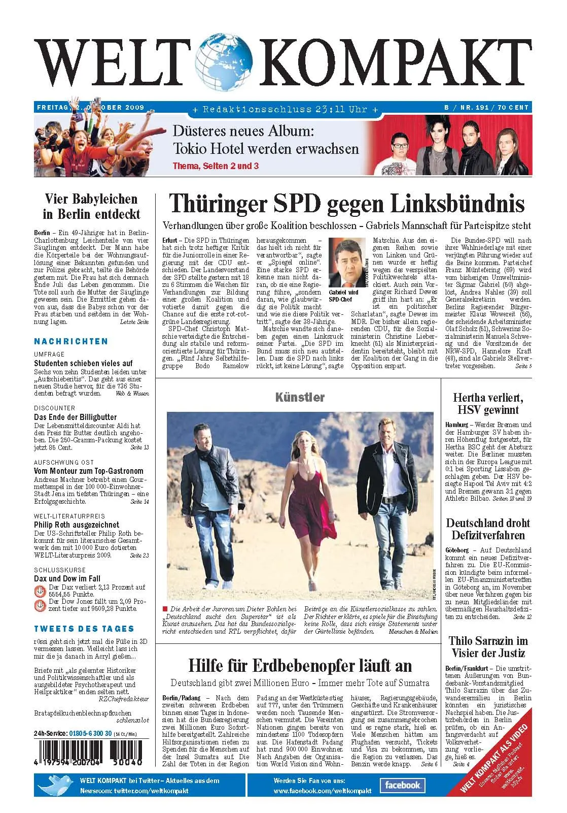 Die Welt kompakt vom 2. Oktober 2009