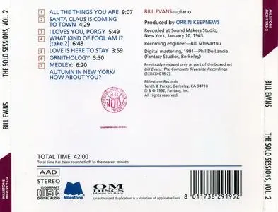 Bill Evans - The Solo Sessions, Volume 2 (1963) {Milestone MCD-9195-2 rel 1992}