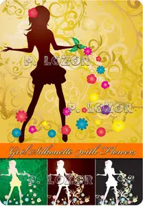 Girl Silhouette with Flowers - Stock Vectors 