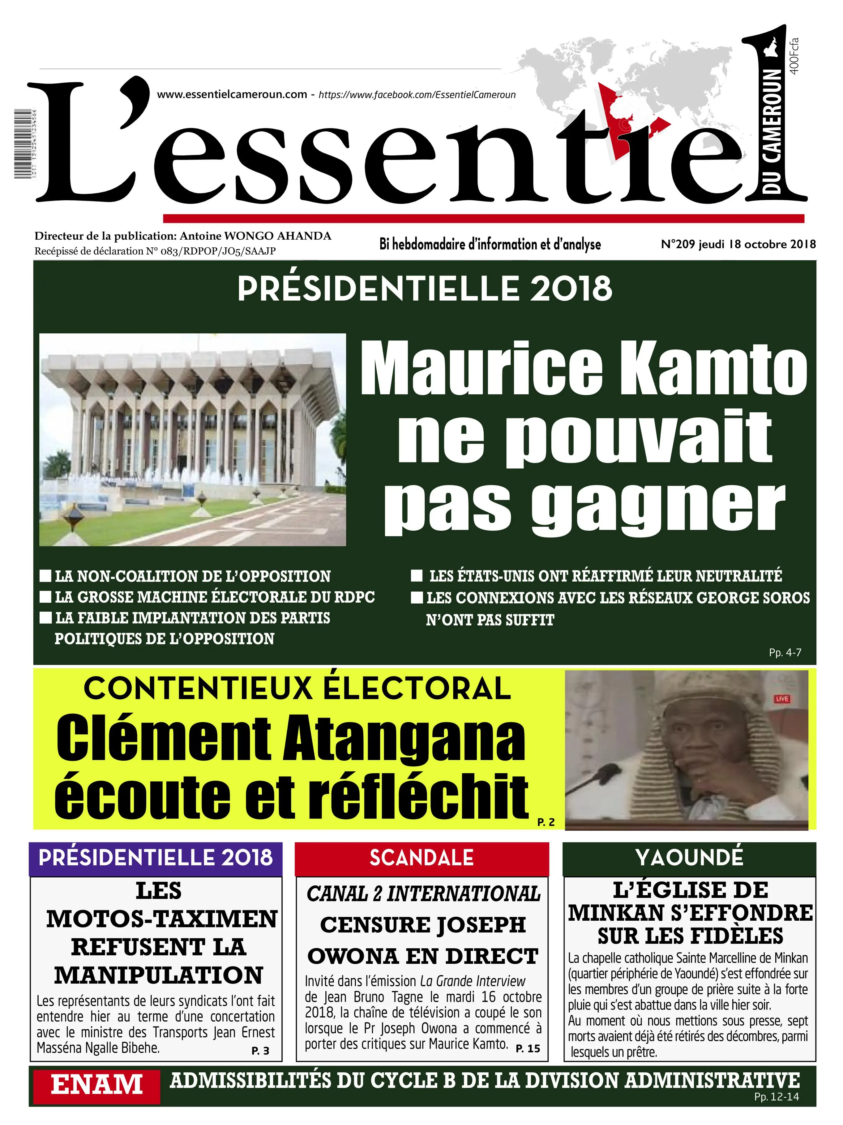 L'essentiel du Cameroun - 18 octobre 2018