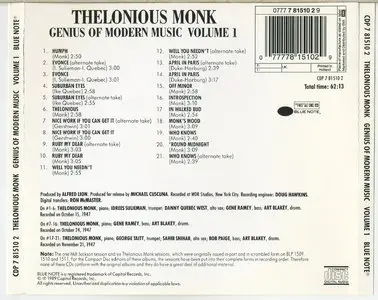 Thelonious Monk - Genius Of Modern Music - Vol. 1 (1947) [Remastered 1989]