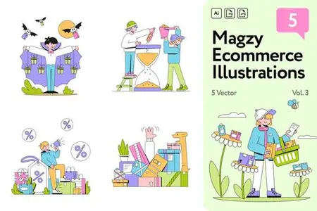 Magzy Ecommerce, Shopping Illustrations Vol.3 LLKSW2E