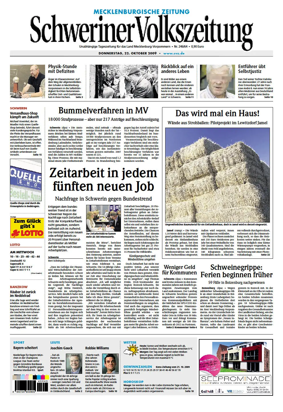 Schweriner Volkszeitung 22.10.2009 (Ausgabe Stadt Schwerin)