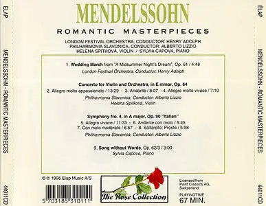 Mendelssohn: Romantic Masterpieces; Wedding March, Concerto for Violin and Orchestra in E Minor (1996)