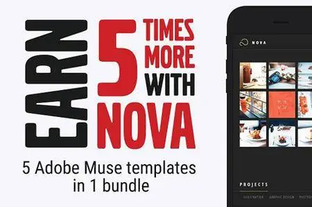 Nova. Adobe Muse Template ( 5 in 1 ) - CM 974873