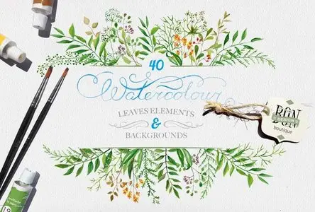 CreativeMarket - Watercolor leaves set