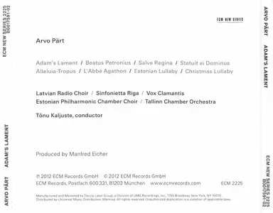 Arvo Part - Adam's Lament (2012) {ECM 2225}
