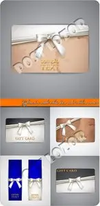 Gift card with white bow and ribbon vector 