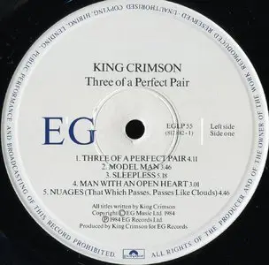 King Crimson ‎– Three Of A Perfect Pair {Original UK} vinyl rip 24/96 {TWO CARTS}