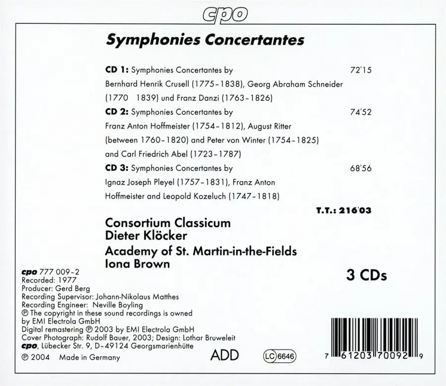 Dieter Klöcker, Consortium Classicum, Iona Brown, The Academy of St. Martin-in-the-Fields - Symphonies Concertantes (2004)