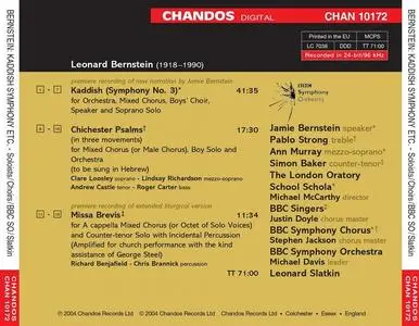 Leonard Slatkin, BBC Symphony Orchestra & Chorus - Leonard Bernstein: Kaddish; Chichester Psalms; Missa Brevis (2004)