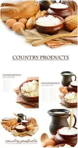 Products, milk, eggs, cottage cheese - Stock Photo