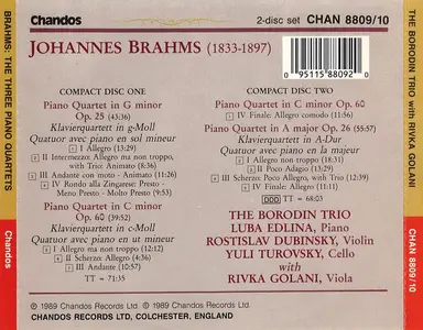 The Borodin Trio, Rivka Golani - Johannes Brahms: The Three Piano Quartets (1989)