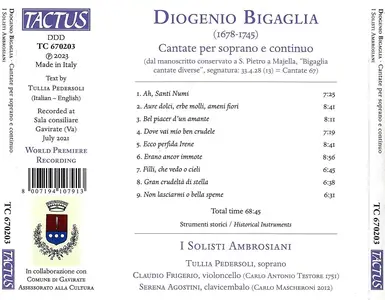 I Solisti Ambrosiani - Diogenio Bigaglia: Cantate per Soprano e Continuo (2023)