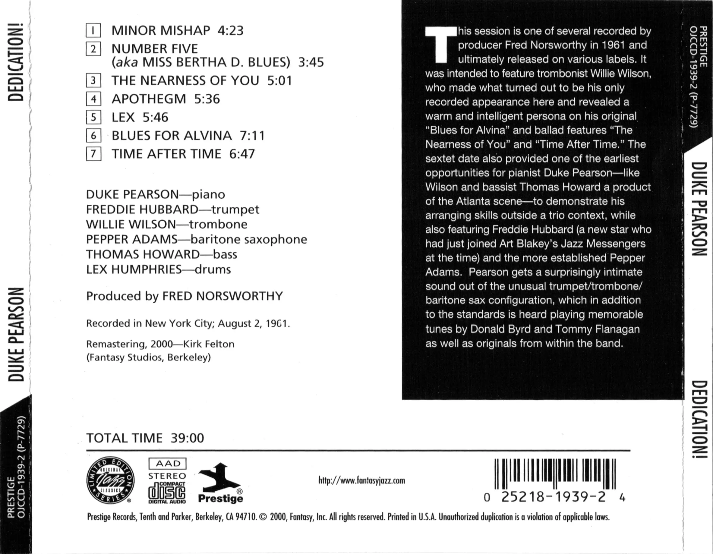 Duke Pearson Dedication! (1961) {Remastered 2000} / AvaxHome