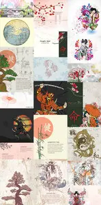 20 Japanese Illustrations Vector Set