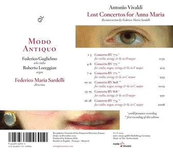 Federico Maria Sardelli, Modo Antiquo - Antonio Vivaldi: Lost Concertos for Anna Maria (2020)