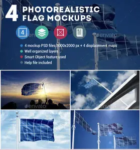 GraphicRiver - 4 Photorealistic Flag Mockups