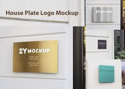 4 House Plate Logos PSD Mockups Templates