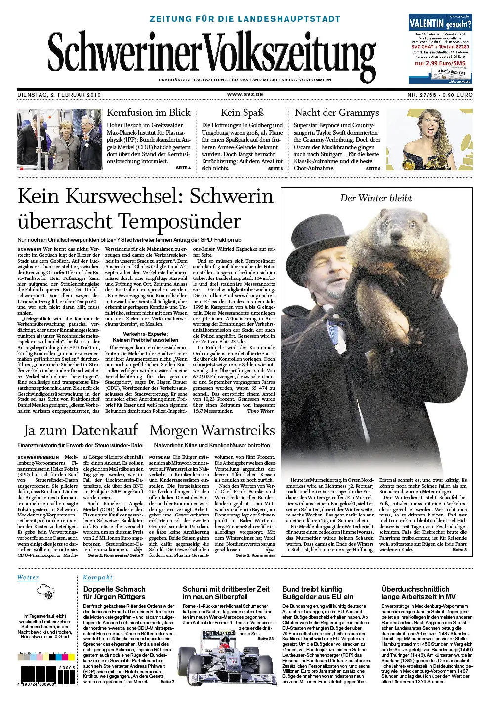 Schweriner Volkszeitung 02.02.2010 (Ausgabe Stadt Schwerin)