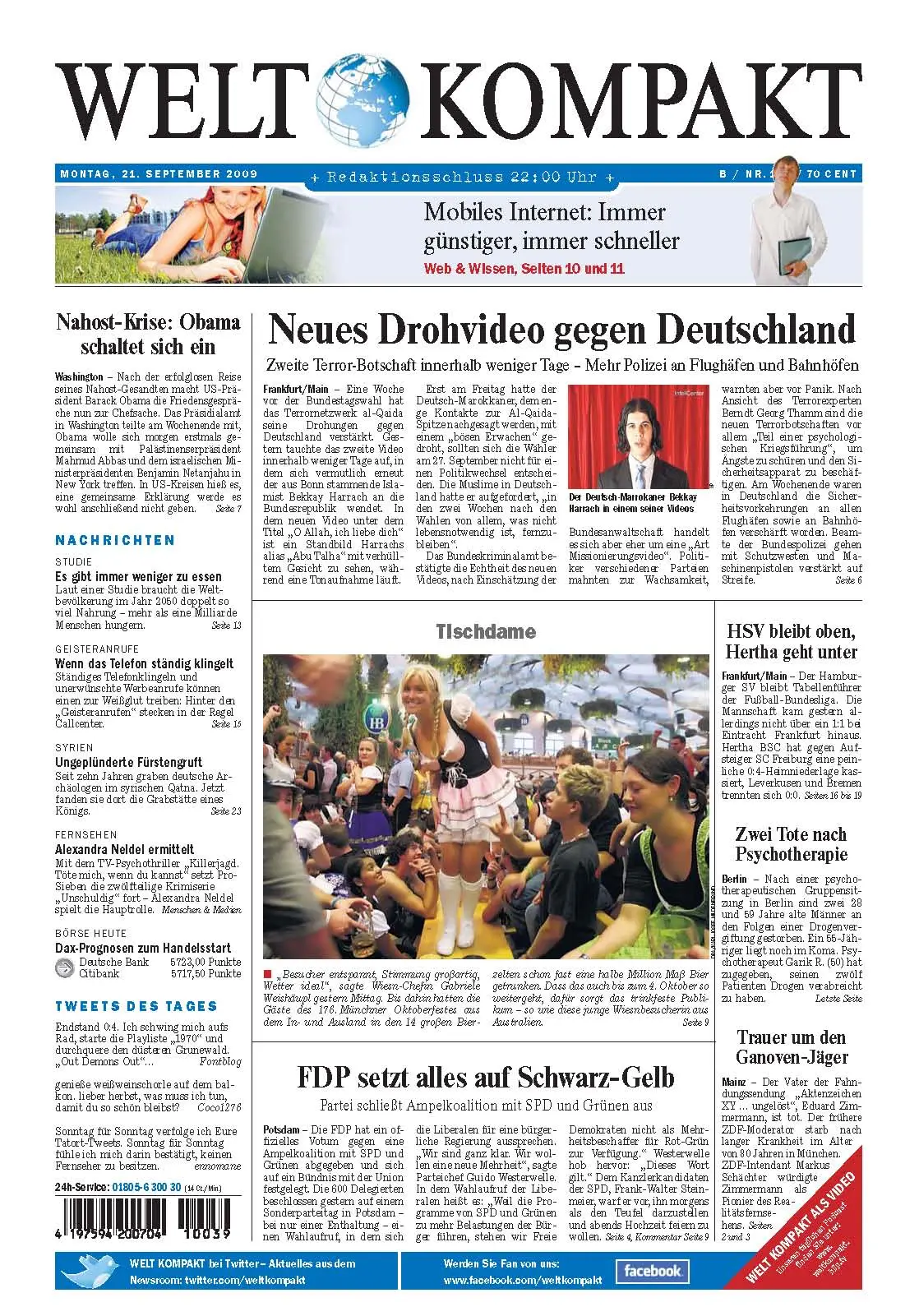 Die Welt kompakt vom 21. September 2009