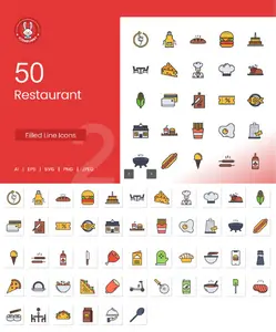 EE - 50 Restaurant Filled Line Icons 5Q6D2KB