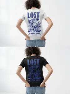 Mockup Of Woman Wearing Customizable T-Shirt, Rear View 1681059358