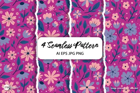 EE - 4 Pink Flowers  Pattern Pack WUUXZS2