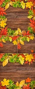 Stock Photo - Autumn Leaves on Wooden Background 3