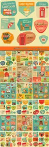 Stickers collection in retro design vector