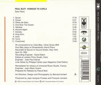 Paul Bley - Homage To Carla (1992) {Owl Records 0134272 rel 2001}