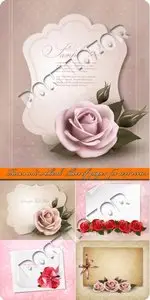 Roses and a blank sheet of paper for text vector