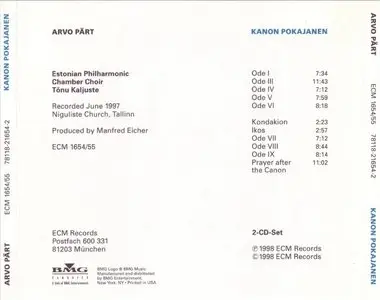 Arvo Part - Kanon Pokajanen (1998) {2CD Set, ECM New Series 1654/55}