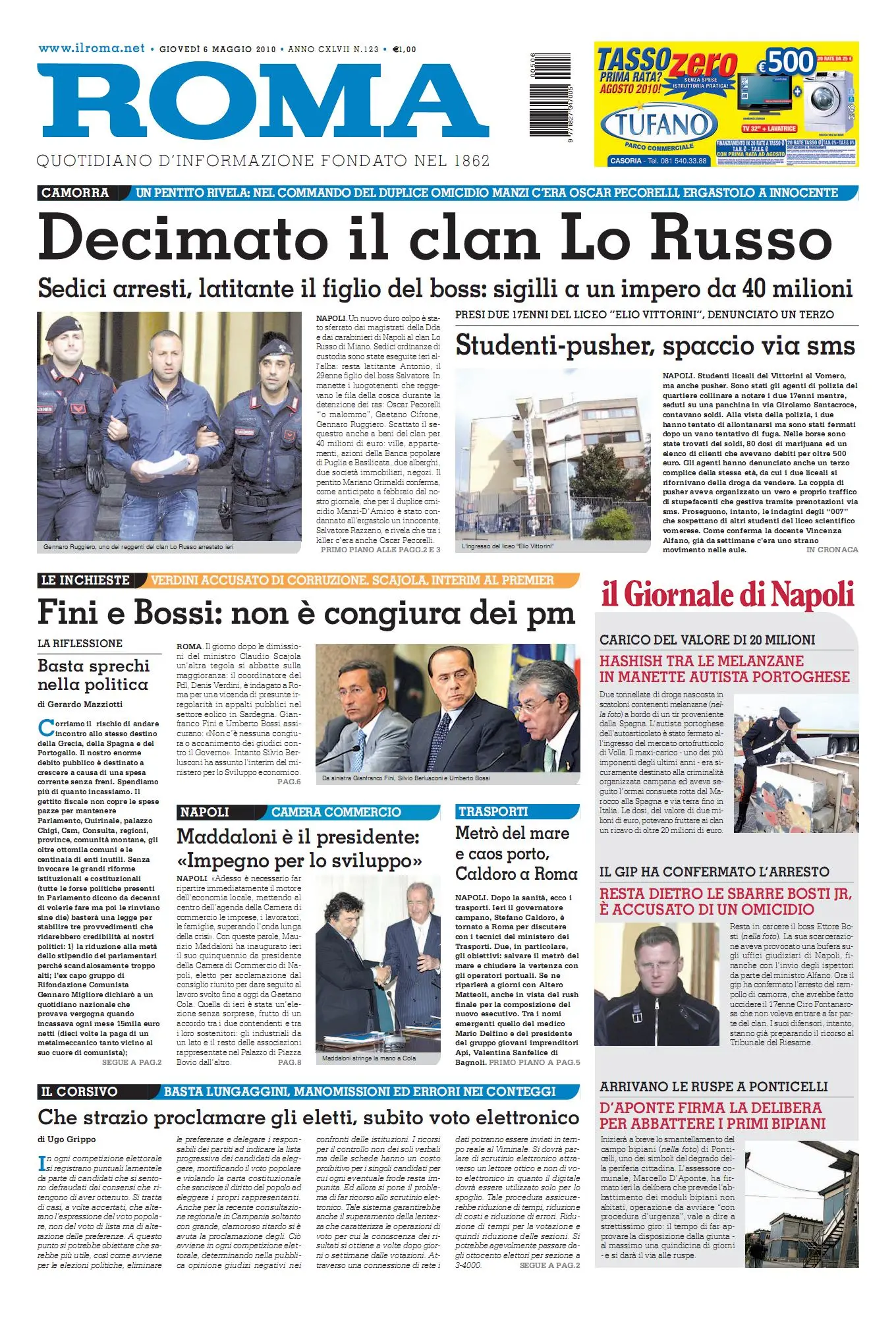 IL ROMA E GIORNALE DI NAPOLI DEL 6 MAGGIO 2010