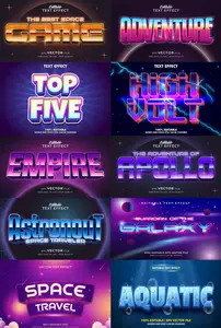 Set 3d editable text style effect vector vol 16