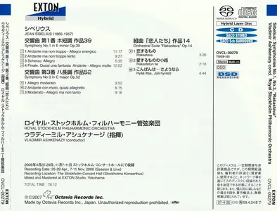 Vladimir Ashkenazy, Royal Stockholm Philharmonic Orchestra - Jean Sibelius: Symphonies Nos. 1 & 3 (2007)