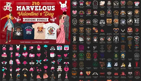 240 Valentine's Day Vector Designs Bundle