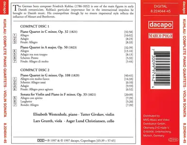 Elisabeth Westenholz, Tutter Givskov, Lars Grunth, Asger Lund Christiansen - Friedrich Kuhlau: Complete Piano Quartets (1997)
