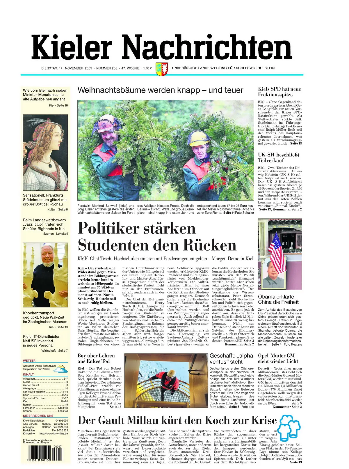 Kieler Nachrichten vom 17. November 2009