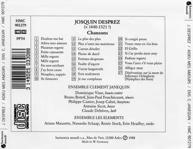 Ensemble Clément Janequin - Josquin Desprez: Adieu, mes amours. Chansons (1988)