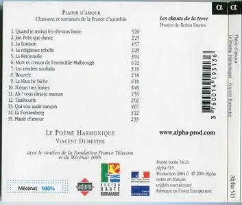Le Poème Harmonique, Vincent Dumestre - Plaisir d'amour: Chansons et romances de la France d'autrefois (2004)