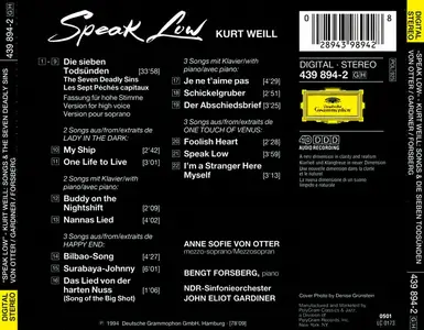 Anne Sofie von Otter, John Eliot Gardiner, NDR-Sinfonieorchester - Speak Low: Songs by Kurt Weill (1994)