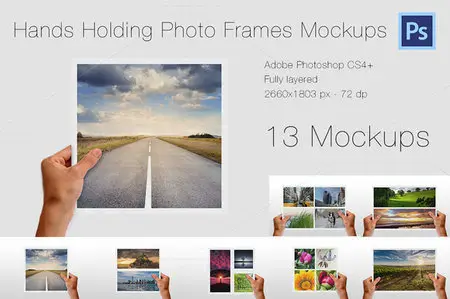 CreativeMarket - Hands Holding Photo Frames Mockups