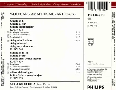 Mitsuko Uchida - Wolfgang Amadeus Mozart: 2 Piano Sonatas KV 330 & 333, Adagio KV 540, Gigue KV 574 (1985)