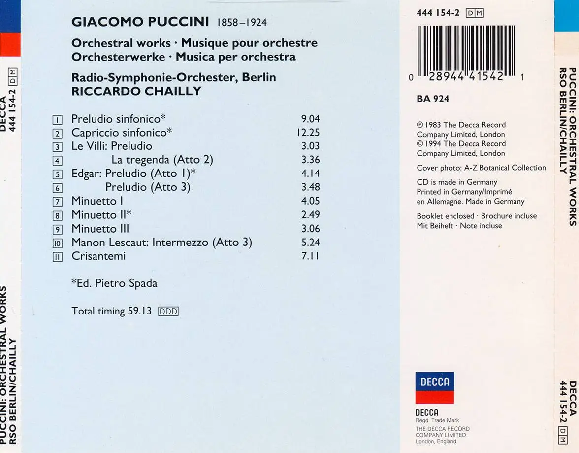 Riccardo Chailly, Berlin RSO - Giacomo Puccini: Orchestral Works (1983 ...