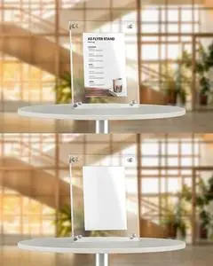 A5 Flyer on Glass Stand PSD Mockup Template