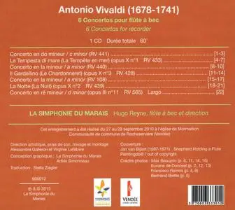 Hugo Reyne, La Simphonie du Marais - Vivaldi: 6 Concertos pour flûte à bec (2013)